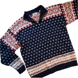 Vintage Marsh Landing Wool Blend Fair Isle Popover V-neck Zipper Sweater